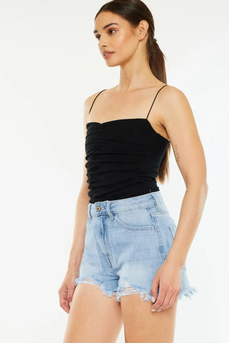 Kancan Raw Hem Distressed High Waist Denim Shorts for Women - Love Salve